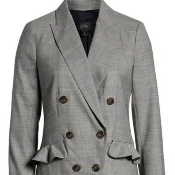 JCREW Size 4 Glen Plaid Ruffle Pocket Wool Blazer In Classic Grey Glen Plaid - Picture 10 of 10